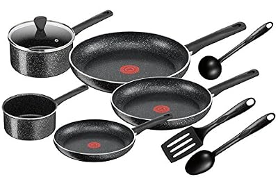 Tefal C2649202 Brut Set DE 9 Pièces Moucheté Tous Feux Dont Induction, Aluminium, Noir, 59 x 39 x 28 cm