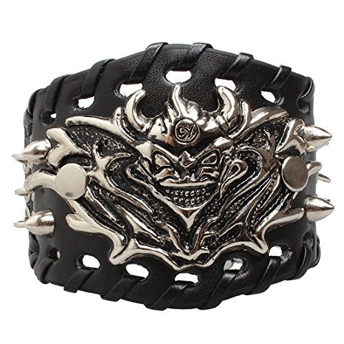 UltraByEasyPeasyStore Demonio del Infierno Pulsera de Cuesto Gótico Steampunk Hombre y Mujer Brazalete Adultos Cyber Cuero Goth EMO Vintage Biker Rock Accesorios