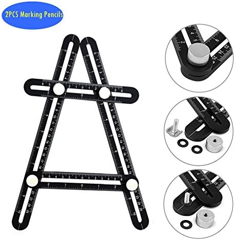 Home DIY Multi Angle Measuring Ruler - BARHOMO Full Metal Multi Angle Measuring Tool-Ultimate Angleizer Template Tool-Upgraded Aluminum with 2pcs Marking Pencils (Black)