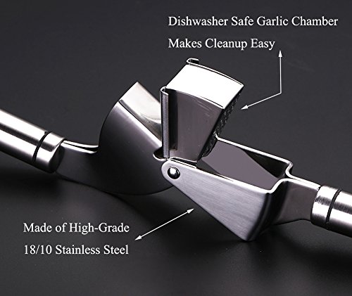 Mirorlen Knoblauchpresse Edelstahl Ingwerpresse,Garlic press,Edelstahl Presse und Knoblauchschaler aus Silikon,Praktischer Küchenhelfer - 4