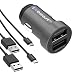 Produktbild iXboost iX-5B SET Speed Charge 4.8A Dual USB Auto-Ladegerät Voll-Metall Kfz Adapter dunkel-grau Intelligent IC 2 Port Ladeadapter + 2x Micro USB Ladekabel schwarz für z.B. HTC / Huawei / LG / Samsung