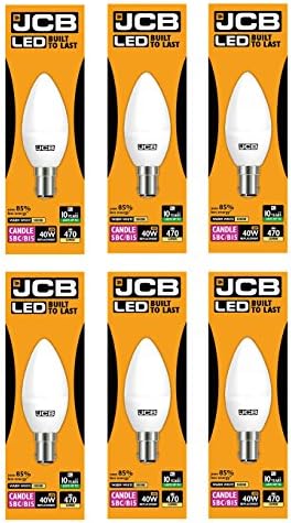 JCB 3w = 25w / 6w = 40w LED Opal Candles - 3000k - Warm White ([6 Pack] 6w = 40w, Small Bayonet Cap (SBC))