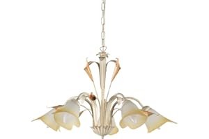 Onli Lucrezia - Lampadario 5 Luci. Struttura in Metallo Color Avorio. Paralumi in Vetro Satinato