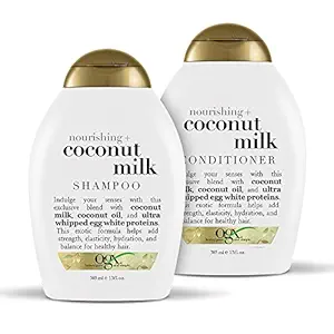OGX Nourishing + Coconut Milk Moisturizing Shampoo + Conditioner for Strong & Healthy Hair, with Coconut Milk, Coconut Oil & Egg White Protein, Paraben-Free, Sulfate-Free 385*2 ML