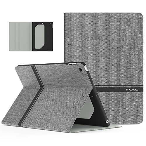 MoKo Hülle für Neu iPad 9.7 Zoll 2017 - Stoßfest Ledertasche Schutzhülle mit Auto Sleep/Wake up Funktion, Standfunktion und PC Bumper für Apple New iPad 2017 9.7" Tablet, Hellgrau