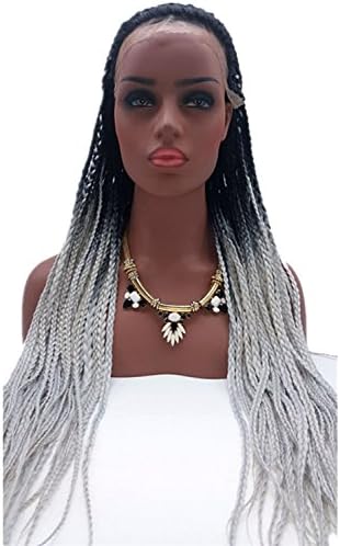 HonorHair Natual Synthetic Ombre Black to Grey Heat Resistant Wigs for Black Women Braided wigs Lace Front Wig (24 inch)