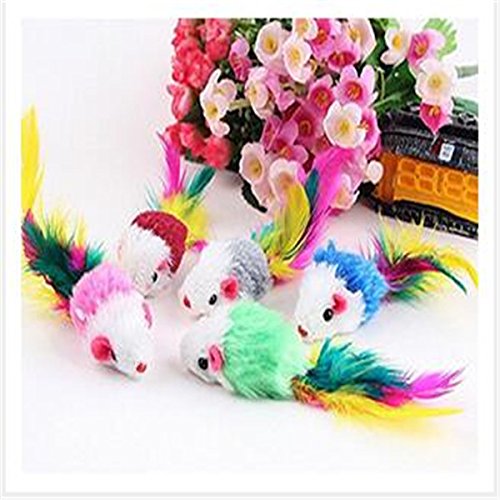 NiceButy - Juego de 5 piezas de juguetes para gato o gato de mascota, de piel sintética, con diseño de ratón, juguetes de cola de plumas
