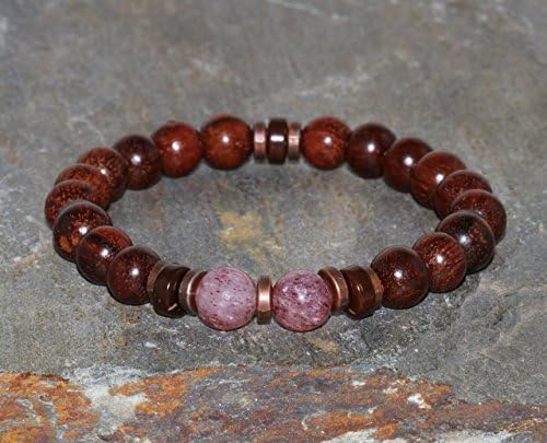 8mm Red Sandalwood & Strawberry Quartz Bracelet, Russian Quartz, Wrist Mala Beads, Yoga Bracelet, Healing Jewelry, Yoga Chakra Bracelet Boho