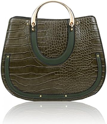 LeahWard® Ladies Women's Fashion Designer Patent Croc Print Faux Leather Tote Bag Quality Trendy Shinny Cross Body Bags Handbag CWS00273 CWBR0264 (OLIVE GRAB BAG)
