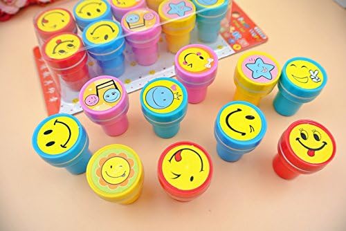 10pcs Ink Reward Stampers Self Inking Smile Emoji/Christmas Pattern for Kids Arts, Crafts, Paper Drawing Play, Non Toxic Baby Safe (Smile face)