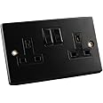 Taps2Traps™ Matt Black 2 Gang Double 13A Switched Plug Socket - Easy Upgrade Replacement