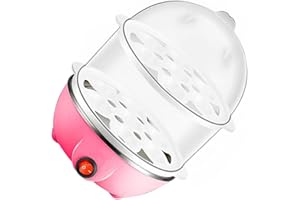 lmoikesz 7-Eggs Boiler Multifunction Electric Egg Cooker Portable Automatic Mini Steamer Auto-Off Cooking Tools Kitchen Utensil for (Pink, Double Layer)