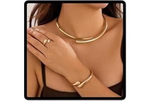 Cubahop Geometrico Metallo Choker Collane Braccialetto Anelli Set Smooth Collana Catena Gioielli Regolabili per le Donne