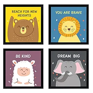 Chaka Chaundh- Kids Quotes Wall Frames For Bedroom- Inspirational Kids Quotes Frames - Kids Room Decor Quotes- Motivational Quotes-Cartoon Posters- ( 9 X 9 Inches ) - Set Of 4, Multicolour