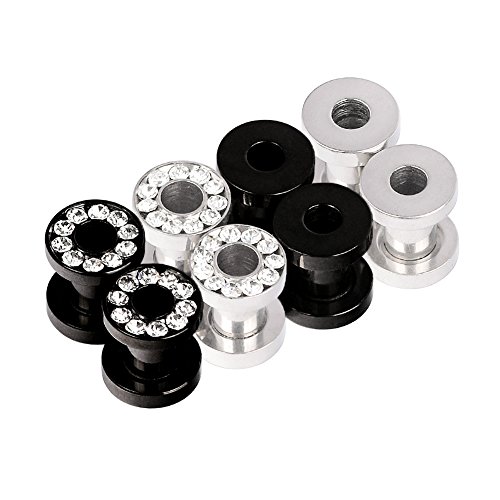 D&M Jewelry 8 Piezas 8G-9/16 Roscado Túnel de Acero Inoxidable & Dilatador con Gemas Piercing