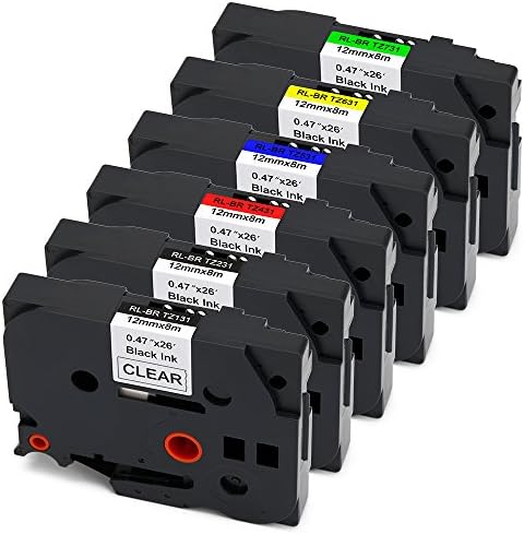 Uoopo 6x 12mm x 8m Brother P-Touch TZe-131 TZe-231 TZe-431 TZe-531 TZe-631 TZe-731 Label Tape for Brother P-Touch PT-H101C GL-H105 GL-H100 PT-E100 PT-P750W PT-H110 PT-2030 VP PT-2430PC Label Makers