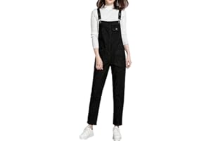 Jamron Donna Taglie Forti Salopette in Denim Stretch Lungo Overall Tuta Intera Jumpsuit Pantaloni Jeans con Pettorina (XS-5XL)
