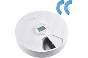 GAMKII Automatyczny podajnik mokrej karmy dla kotów, 6 posiłków z 2 opakowaniami na lód, zasilanie bateryjne, automatyczny dozownik karmy dla zwierząt domowych z timerem, funkcja pamięci dla kotów,