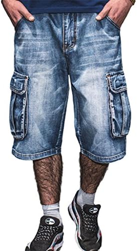 RUIXI Men's Loose Shorts Baggy Jeans Cropped Denim Pockets Trousers Blue
