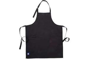 Encasa XO Verstellbare Küchen Schürze mit Taschen und Handtuchhalter, 68x85 cm, recycelte Baumwolle, für Zuhause, Restaurant, Männer & Frauen, Kochen, Backen - Vollschwarz