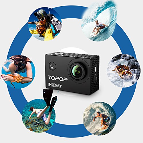 TOPOP Action Kamera 12MP Full HD 1080p Sports Kamera 2.0 Zoll LCD Display 170 Grad Weitwinkel Fisheye Linse 30m Tiefe wasserdicht Helmkamera mit Zubehör Kits - 4