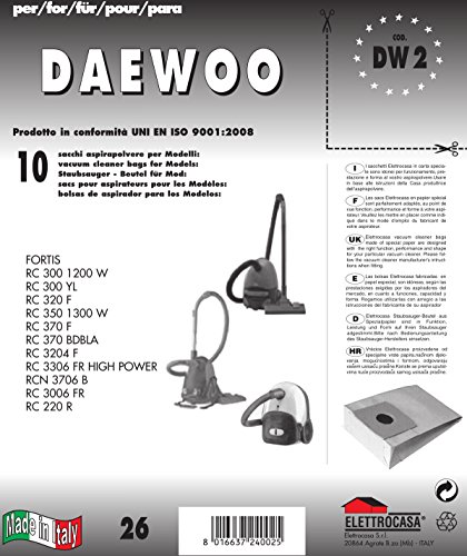 DW 2 sacchetti per aspirapolvere confezione da 10 sacchi carta