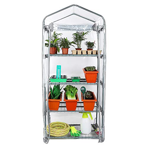 Worth Garden 4 Couches étagère argentée Mini Serre Chaude Couvercle en PVC Transparent adapté à la Croissance de la Fleur de Jardin - 69 (L) X49 (W) X160(H) CM