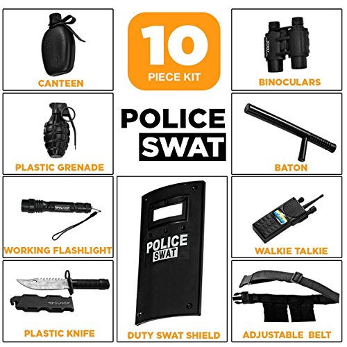 Ultimate-tout-en-un-ensemble-de-jeu-de-rle-policier-pour-les-enfants-Comprend-SWAT-Shield-ceinture-rglable-lampe-de-poche-et-plus-Construction-en-plastique-durable-Police-Uniform-Halloween-Acc