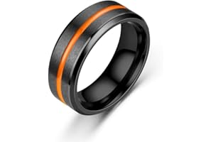 YAHOYA 3 Estilos clásicos Anillos de Boda de 8 mm para Hombres 's Anillo de Acero Inoxidable Negro con Naranja Rosa Anillo de Compromiso de Ranura Azul