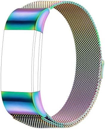 For Fitbit Charge 2 Strap Bands Replacement, Milanese Loop Stainless Steel Bracelet Smart Watch Wristbands with Unique Magnet Lock for Fitbit Charge 2 (Colorful, Large)