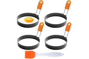 Kellegour 4 Pièces Anneaux D'oeuf Antiadhésifs,Moule Oeuf au Plat avec Poignée,Anneau à Oeuf,Ronde Moule Oeuf de Cuisson,pour Préparer Hamburgers,Crêpes,Sandwichs