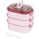 Vagonlife Bento 1450ml Lunchbox &Uuml;&ccedil; Katlı 5 B&ouml;lmeli ve Mini Sosluklu &Ccedil;elik Sefer Tası Yemek Kutusu (Pembe)