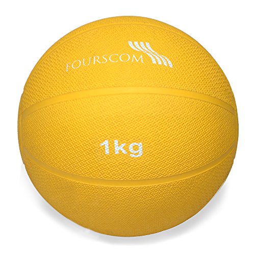 FOURSCOM® Medizinball Fit ball Gymnastikball Gewichtsball Fitnessball bälle Gelb 1Kg, 2Kg, 3Kg, 4Kg, 5Kg, 6Kg, 7Kg, 8Kg, 9Kg,10Kg
