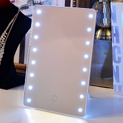 Faltbare LED beleuchteter Kosmetikspiegel mit Licht, SOONHUA Smart Touch Hinterbauständer 16LED beleuchteter Kosmetikspiegel Make-up kosmetische Aufsatz- Cordless Tabellen-Spiegel Einstellbare Helligkeit (White) - 7