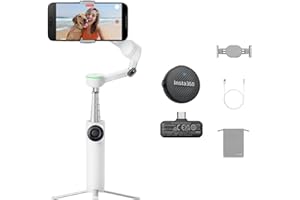 Insta360 Flow 2 Pro Mic-Bundle Weiß – Faltbarer KI-Gimbal mit 3-Achsen-Stabilisierung, Tracking in 200+ Apps via Apple DockKit, Mic Air, Multi- & 360°-Tracking, Stativ & Selfie-Stick integriert