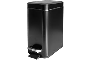 JM ·YIPENG Bathroom Bin, 5L Stainless Steel Pedal Bin Waste Bin with Lids, Slow Drop Closing Slim Rubbish Bin Pedal Waste Basket (Black)