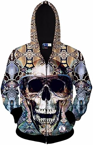 WHLWY Fashion 3D Zipper Hoodie Zip Hoodie Printed Cardigan Sweater Loose And Casual Map Color M Hoodies