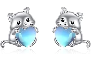 YFN Katze Mondstein-Ohrringe für Frauen Sterling Silber Tiere Katze Ohrstecker für Mädchen