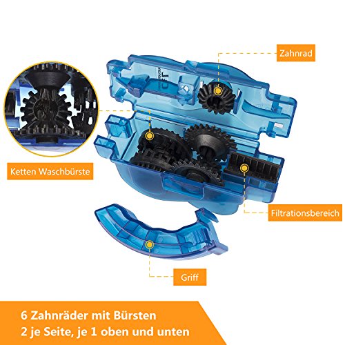 YaFex Fahrrad Kettenreiniger Fahrrad Kettenreinigungsgerät Bike Chain Cleaner Set Ritzelbürste Zahnkranzkratzer Blau - 2