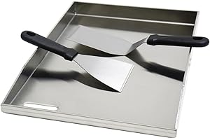 CAVATINY FINEUNAN Edelstahl Grillplatte | 41,5x30x3,5 cm | Universal BBQ Plancha aus dickem 4mm & rostfreiem Edelstahl passend für Weber Gasgrill und Holzkohlegrill | Grillplatte mit Grill-Spachtel Schaber set
