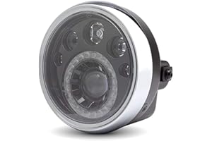 ‎ALCHEMY PARTS Led Motorrad 7" Scheinwerfer - Schwarz 12v für Retro Cafe Racer & Streetfighter Projekt