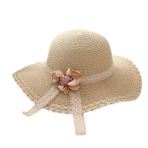 Preisvergleich Produktbild Kumkey Strohhut Sonnenhut Kinder Mädchen Faltbar Sonnenschutz Breite Krempe Luftiger Hut Sommerhut Sonnenschutz kappe (Beige)