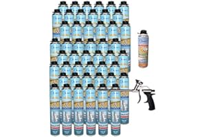 Dstock60 - Ensemble de 48 mousses expansives 750 Ml - 1 Pistolet - 1 Nettoyant mousse - Mousse polyuréthane professionnelle - Isole, colle et rebouche - Mousse pistolable - Extérieur et intérieur -