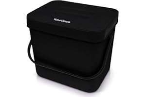 YourCasa® Poubelle de cuisine 7L à suspendre - Passoire à compost - Passe au lave-vaisselle - Anti-odeurs (noir)