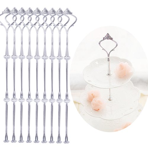 10 Set Silbern Silber Metallstange Mittellochausstech bis 3 Etage fuer Hochzeitstorte Etagere Tortenstaender Tortenhalter Torten - 2
