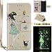 Produktbild iPhone X lederhülle ledercase,Apple iPhone X Luminous Leder Wallet Tasche Brieftasche Schutzhülle,Fanryn Schönes Mädchen und Katzen Muster Nacht Leuchtende Design Hochwertige PU Leder Flip Tasche Case Hülle im Bookstyle mit Standfunktion Kredit Kartenfächer für Apple iPhone X (5,8 Zoll) (Gold)