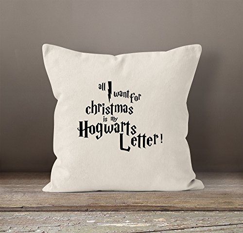 Kissenbezug All I want for Christmas is my Hogwarts Weihnachten letter Kissen-Hülle Deko-Kissen 40×40 Baumwolle MoonWorks® natur Pullover - 2