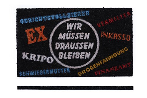 Bambelaa! Extra Große Fußmatte Kokos „Wir Müssen Draussen Bleiben“ (ca. 75×45 cm) Rutschfeste Pvc Gummi Unterlage Schwarz 1 Stück - 3
