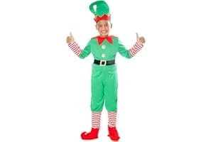 Rubies Costume Elfo Natalizio per Bambino, Maglione con Pantaloni, Cintura, Copri Stivali e Cappello per Natale, Elfo, Funzioni scolastiche, Babbo Natale