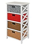 Las cuatro cestas trenzadas armonizan con el interesante contraste de la cómoda blanca. Por la construcción abierta del mueble, es posible ubicarlo en cualquier parte como objeto decorativo y se verá siempre bien